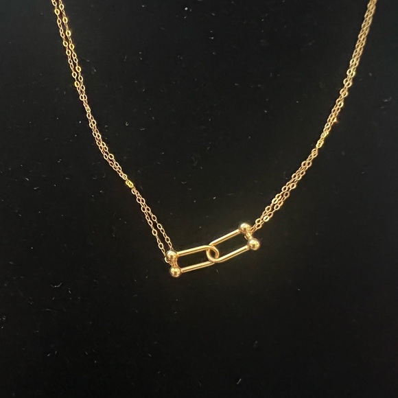 18k Gold Double Chain Interlock Charm Necklace - Picture 9 of 9